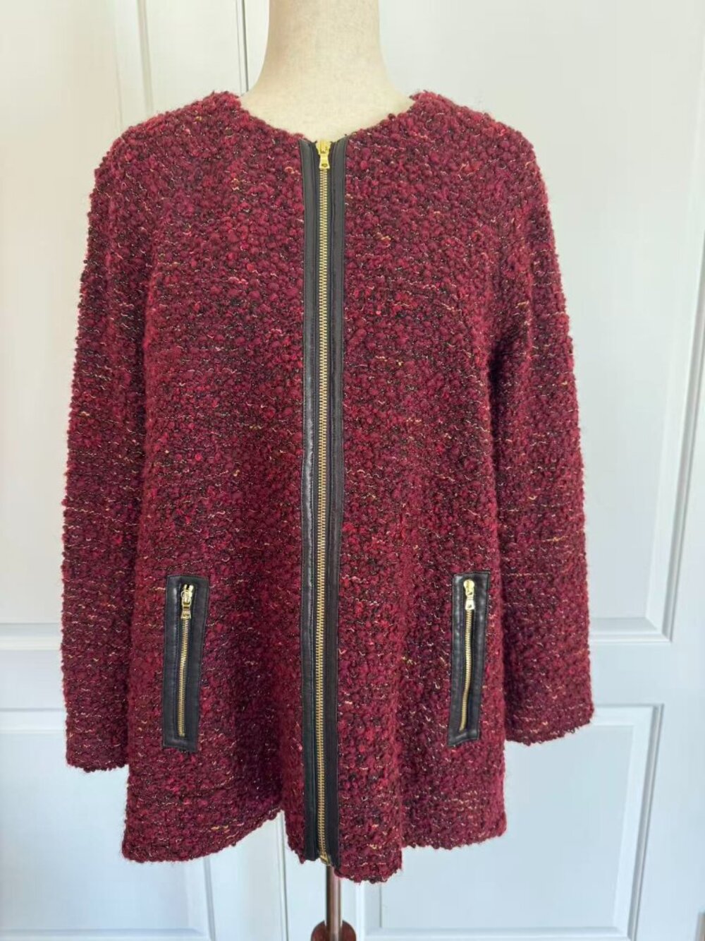 Alice + Olivia Burgundy Wool blend Tweed Jacket, Sz M